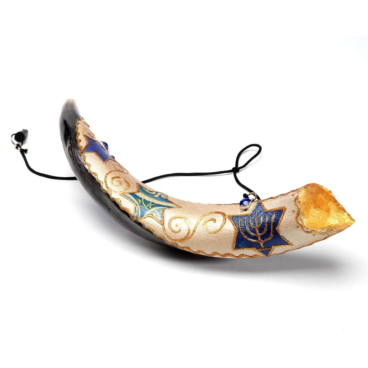 Barsheshet-Ribak Hand-Painted Stars of David Anointing Oil Holder Kudu Horn main product photo