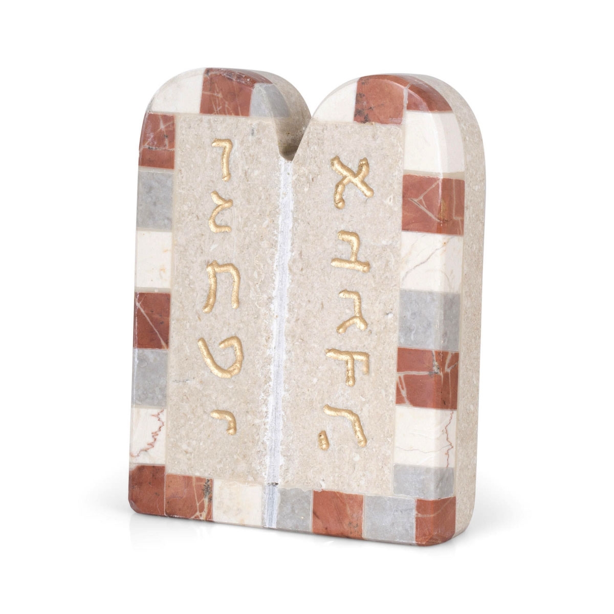 Red Jerusalem Stone Ten Commandments Sculpture with Mosaic Border - Range of Sizes - 1