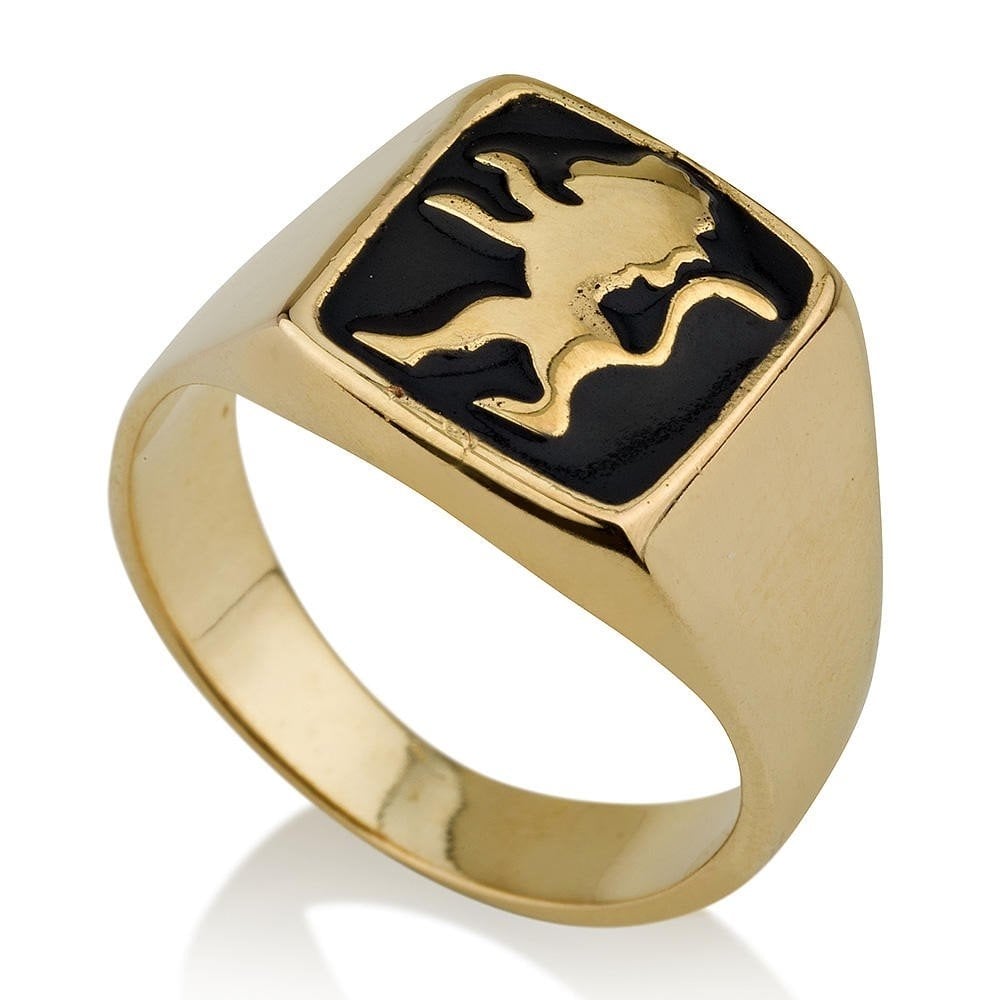 14K Gold Lion of Judah Ring With Onyx Stone - 1