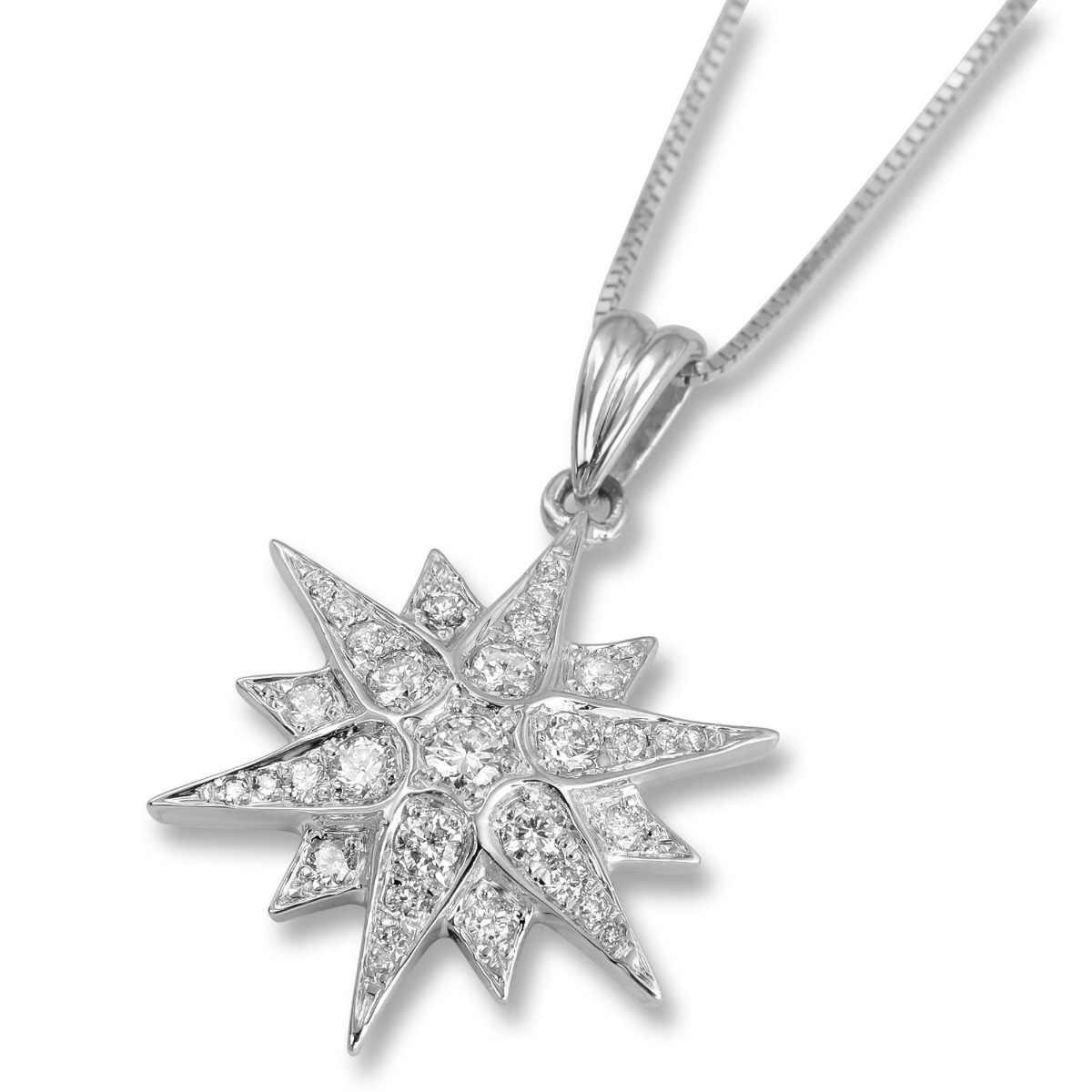 14K Gold Star of Bethlehem Pendant with Diamond Stones (Choice of Yellow or White Gold) - 1