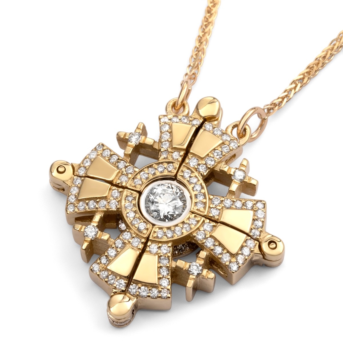 Anbinder Jewelry 14K Gold Jerusalem Cross Necklace with White Diamonds - 1