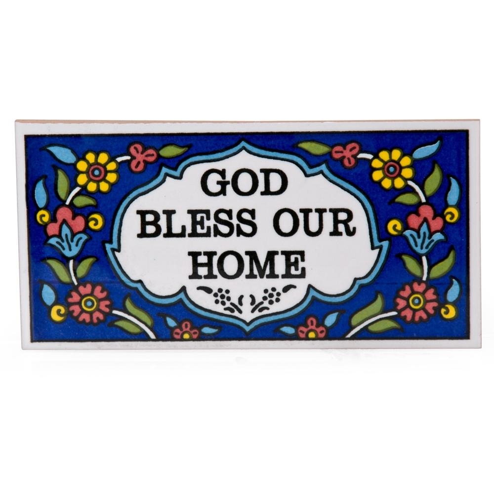 Armenian Ceramic Flower Wall Hanging Tile with Blessing - 1