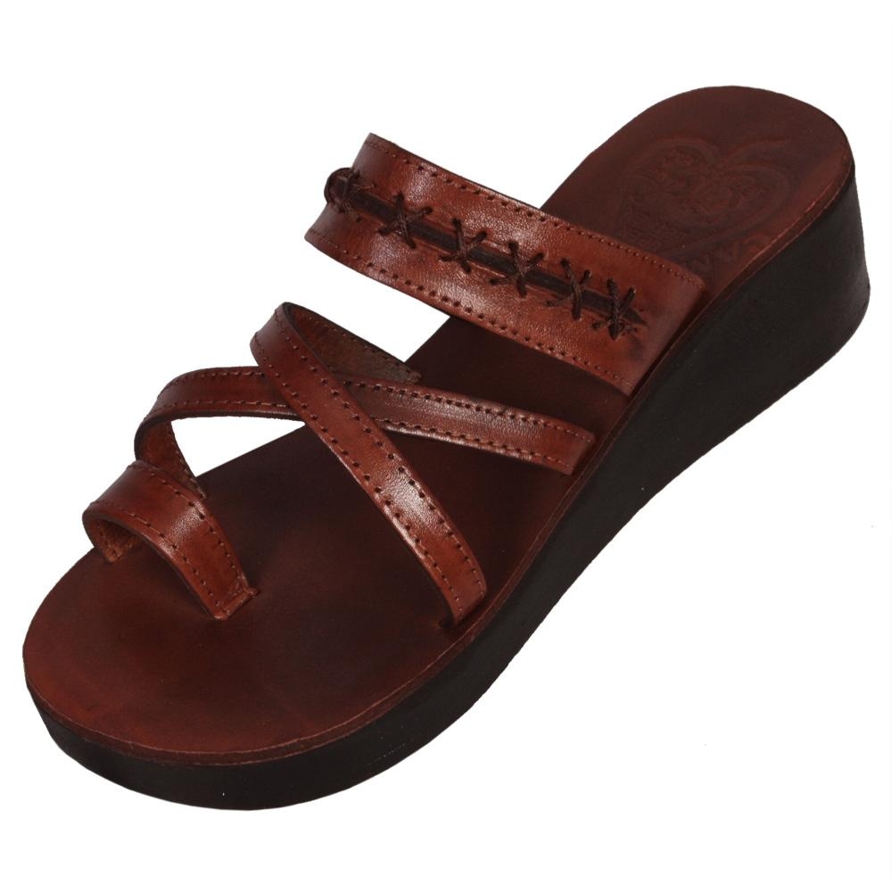 Puah Handmade Leather Woman's Platform Jesus Sandals (Brown) - 1