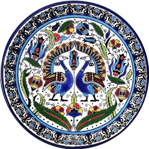 Armenian Ceramic Peacocks Plate - White - 1