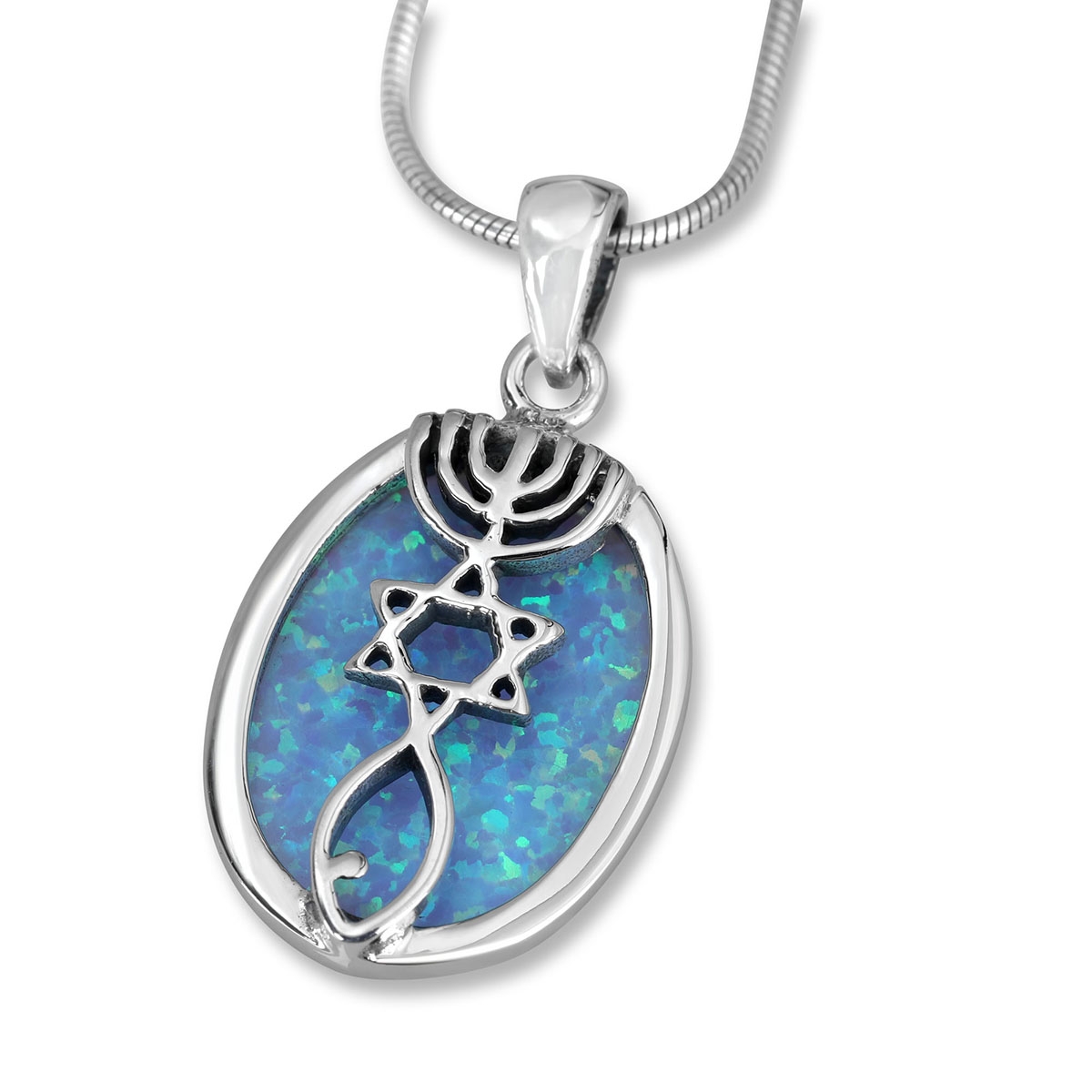 Sterling Silver And Opal Grafted In Messianic Seal Necklace Christian