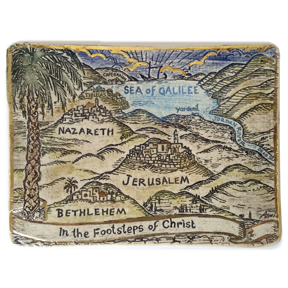Art In Clay Ceramic Limited Edition Plaque Cartographic “The Footsteps of Christ” Wall Hanging with 24K Gold Accents - 1