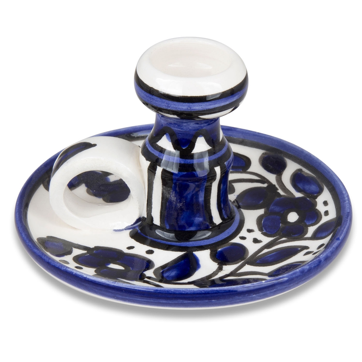 Armenian Ceramics Vintage Style Portable Candlestick- Blue Flowers - 1