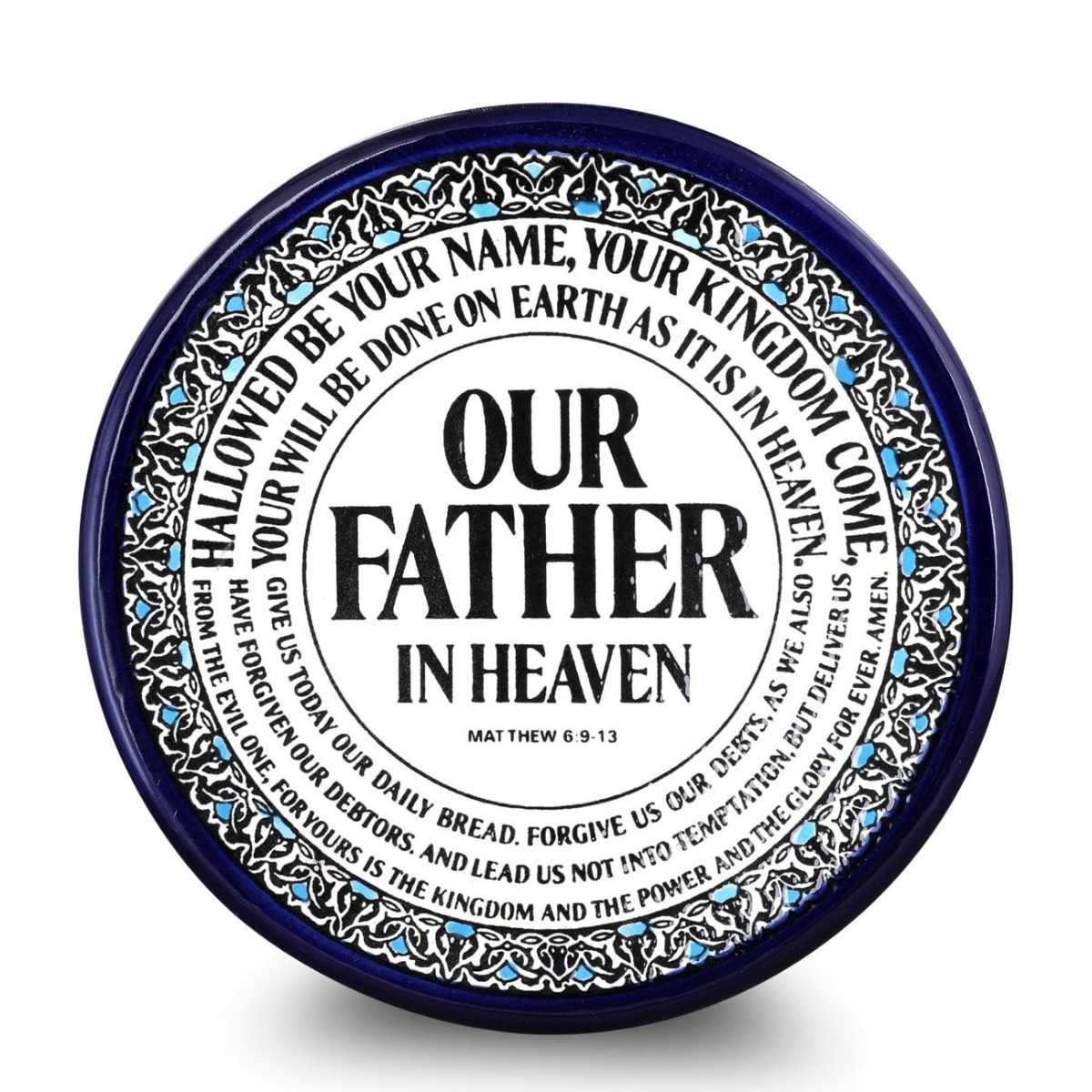 Armenian Ceramics Our Father in Heaven Prayer Wall Hanging with Blue Oriental Border - 1