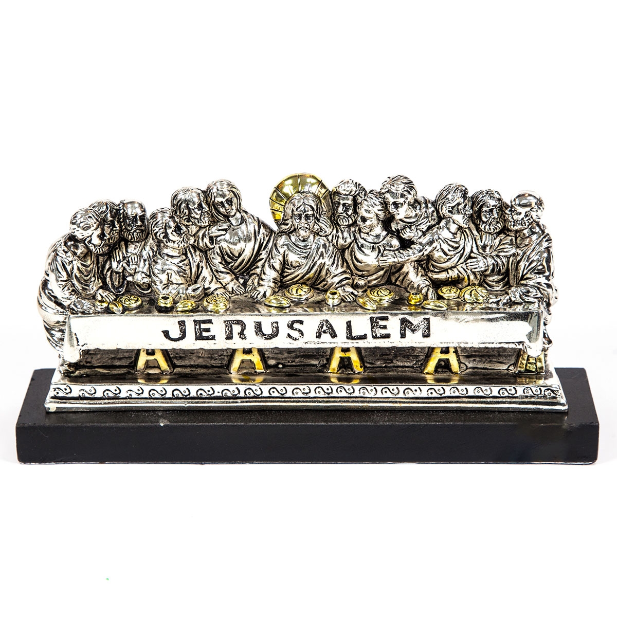 Silver Plated Metal Last Supper Figurine with Golden Highlights - 1