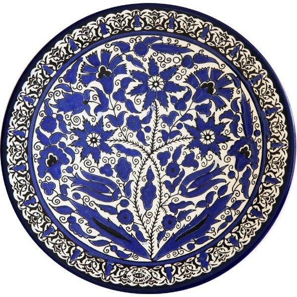 Armenian Ceramic Blue and White Floral Bouquet Plate - 1