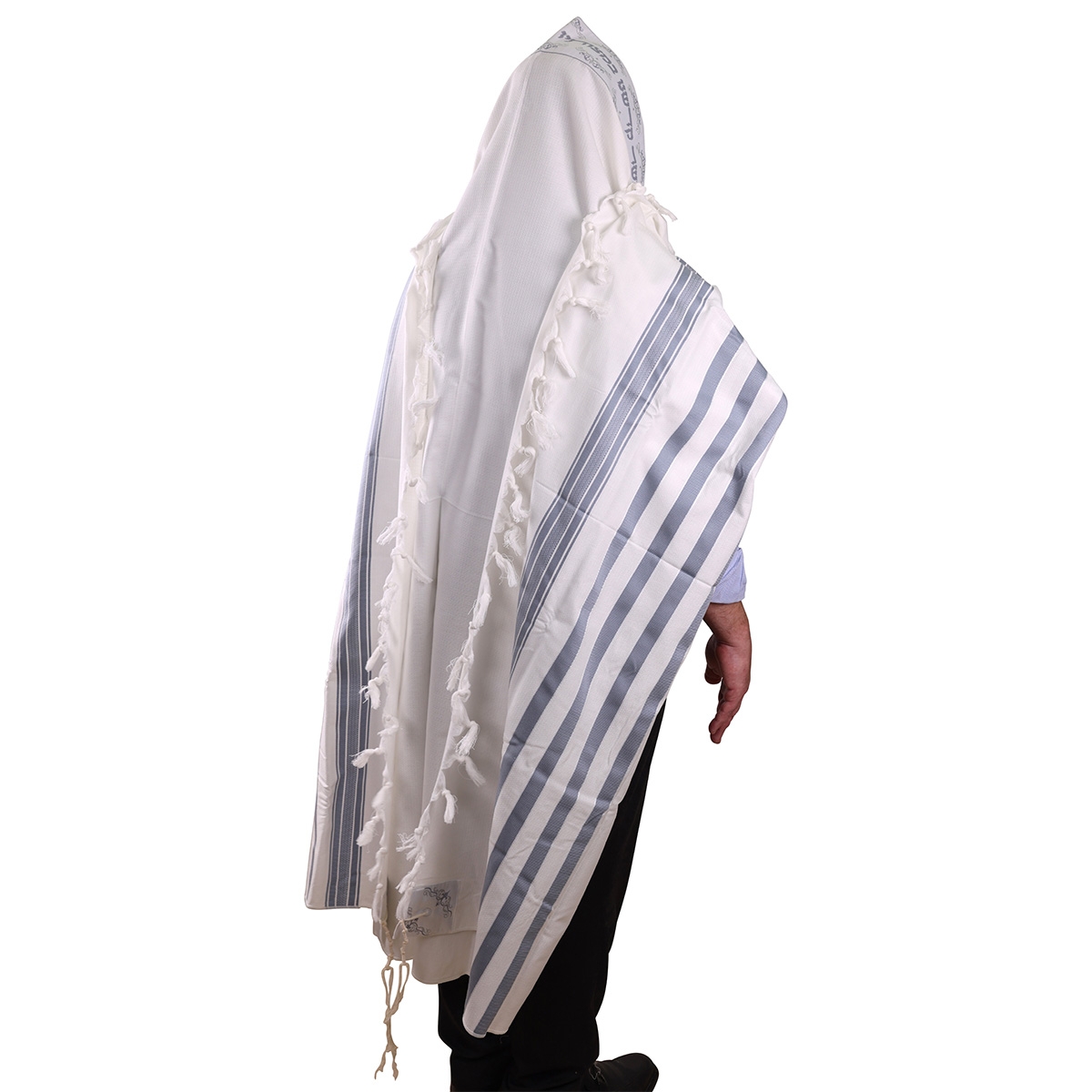 100% Cotton Prayer Shawl with Gray Stripes - 1