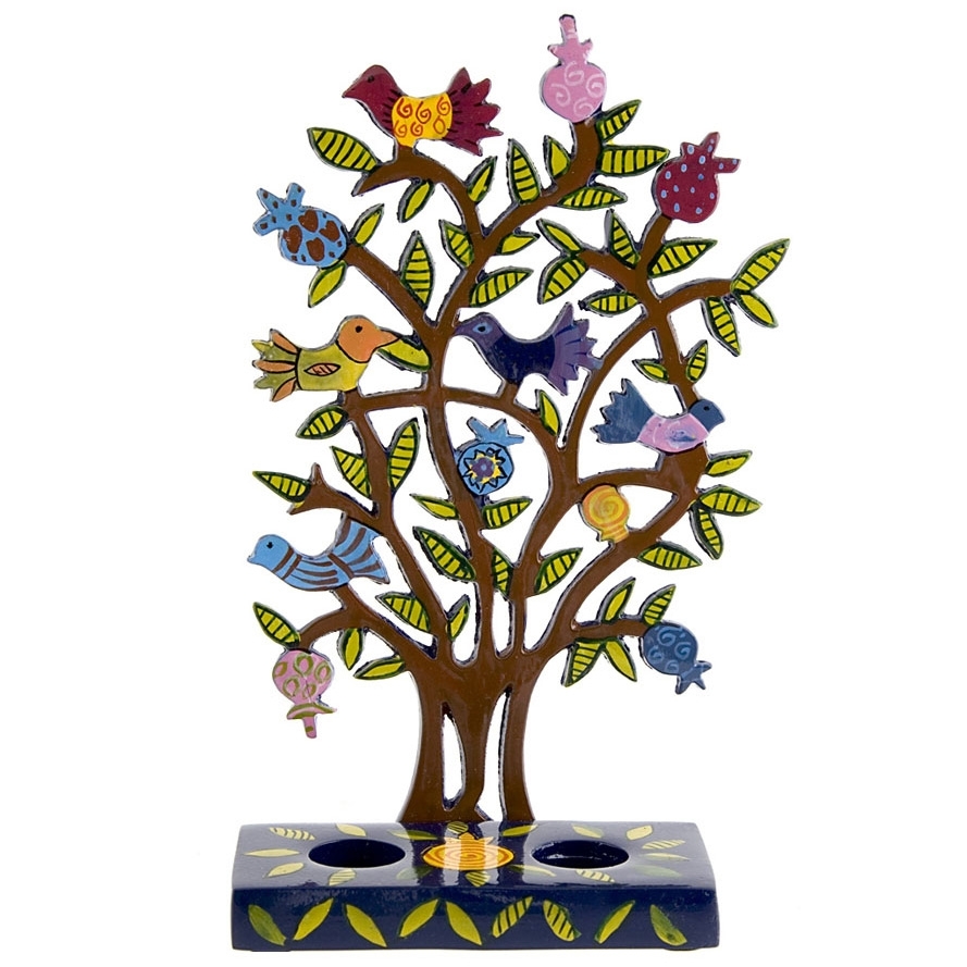 Yair Emanuel Painted Metal Pomegranate Tree Candle Holder  - 1