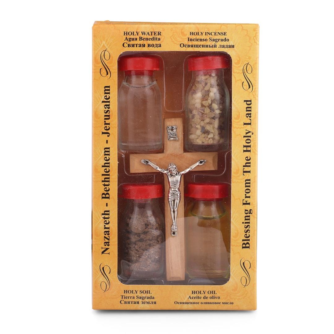 Holy Land Home Blessing Set - Crucifix, Olive Oil, Holy Water, Holy Incense & Holy Soil - 1