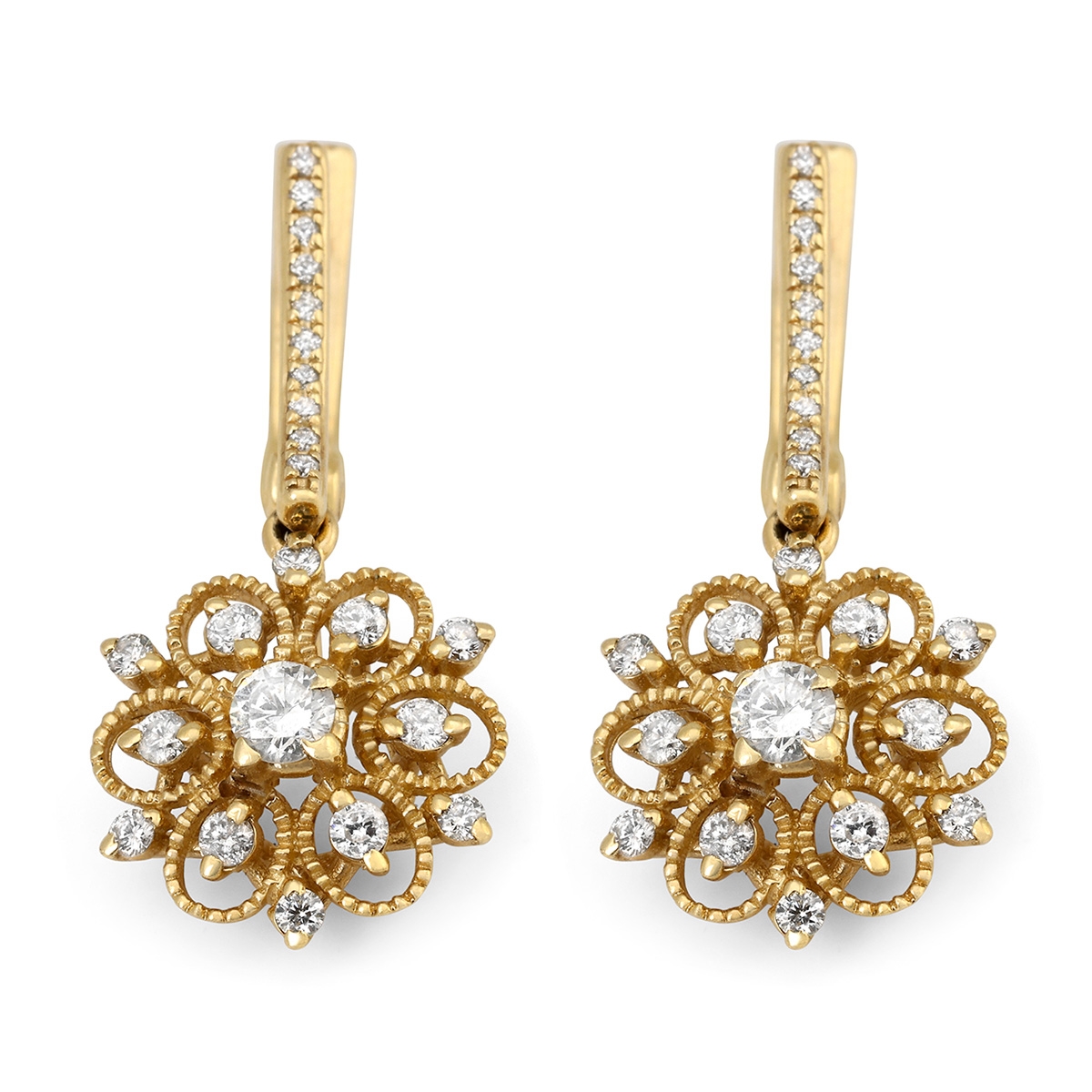 Anbinder Jewelry 14K Yellow Gold Dainty Flower Earrings with Diamonds - 1