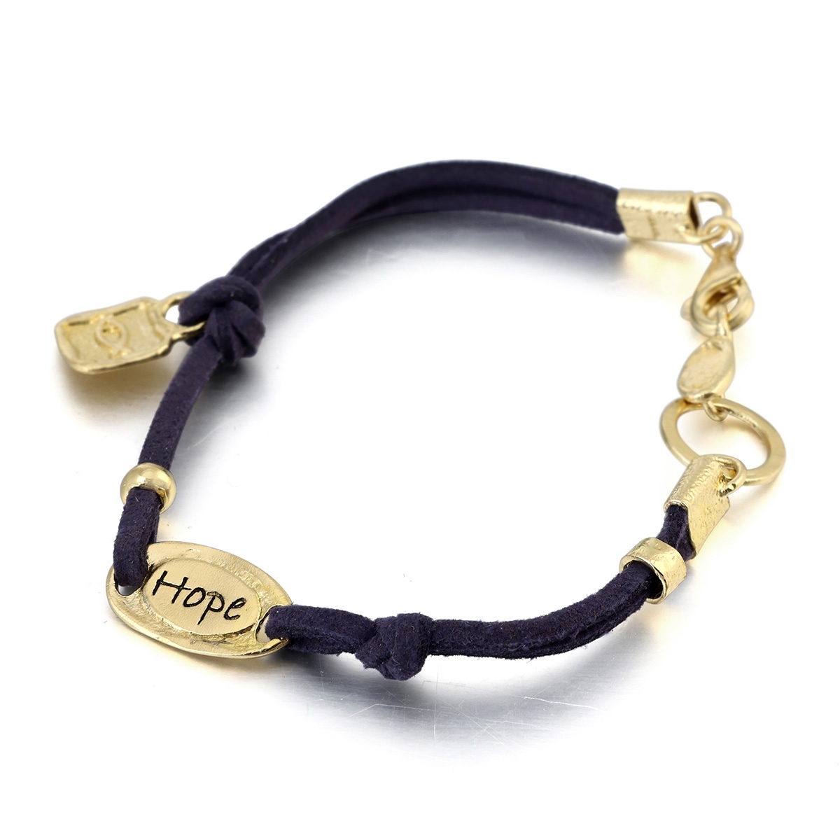 "Hope" Gold Plated Sterling Silver and Genuine Leather Bracelet - 1