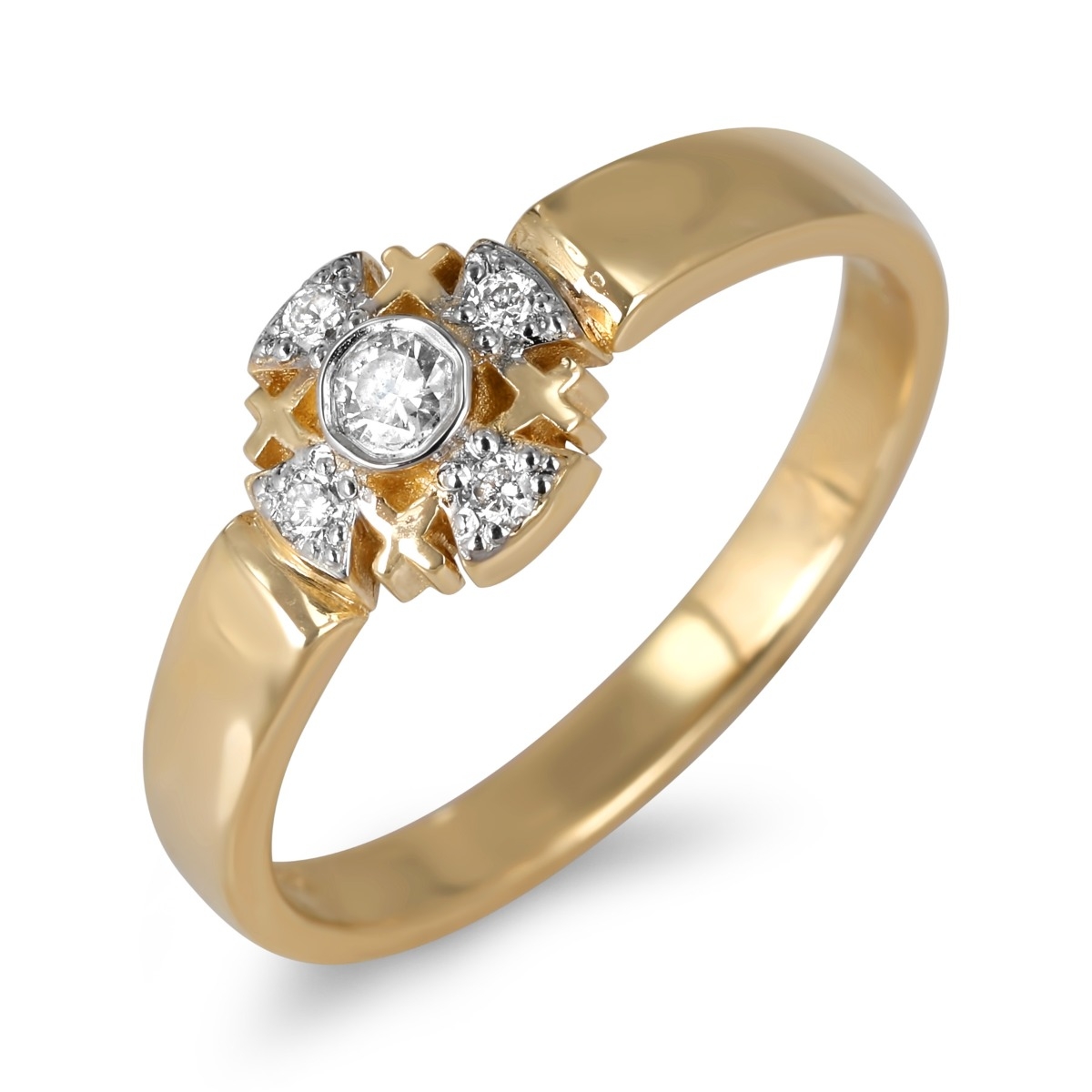 Anbinder Jewelry 14K Yellow Gold Jerusalem Cross Purity Ring with 5 Diamonds - 1