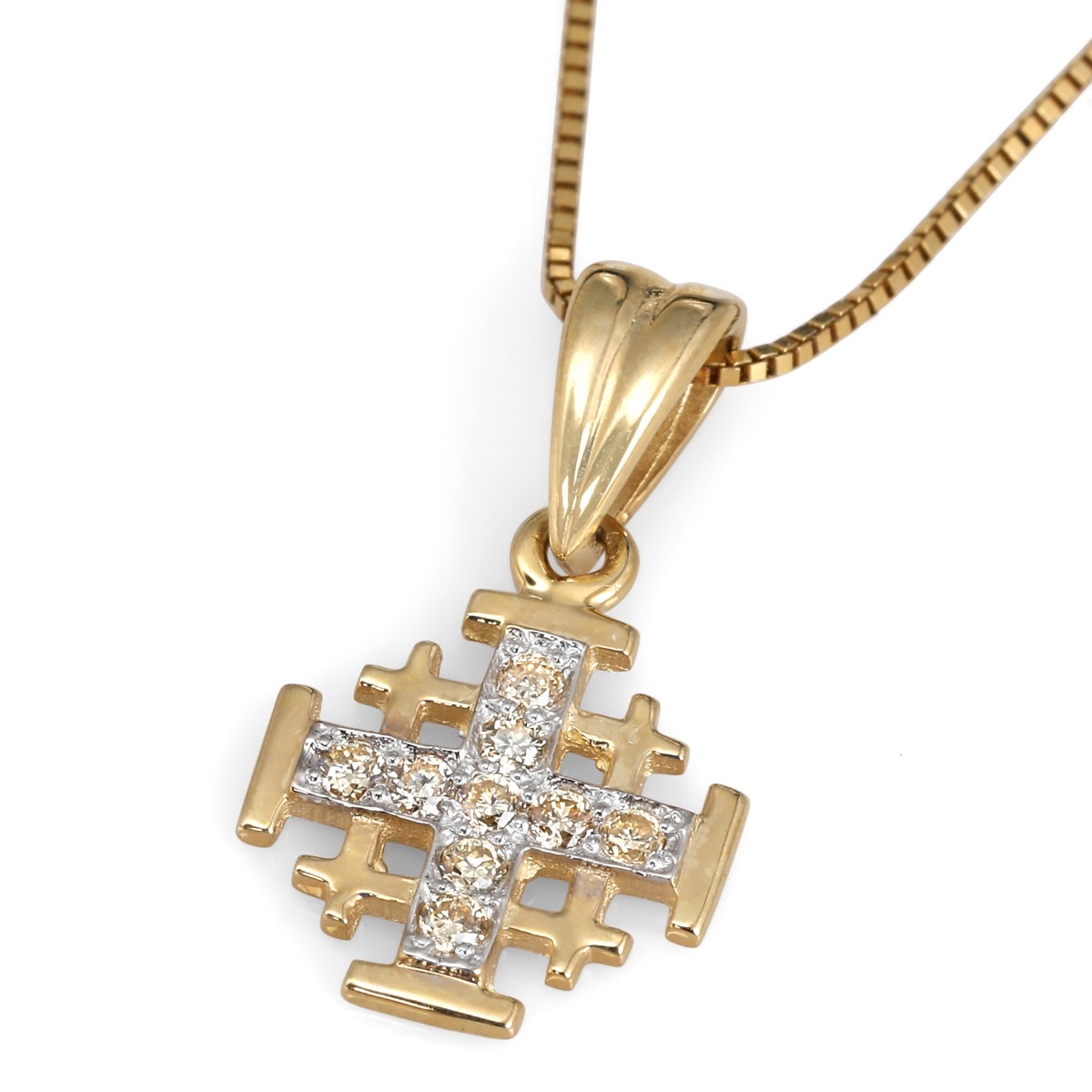 Anbinder Jewelry 14K Yellow Gold Classic Jerusalem Cross with 9 Champagne Yellow Diamonds - 1