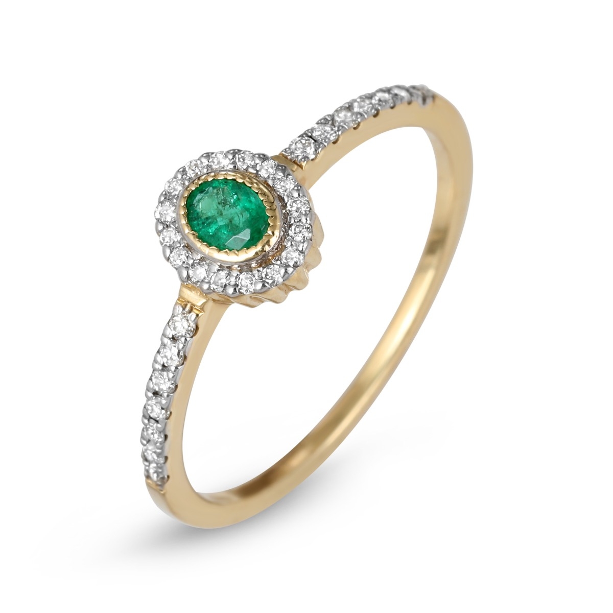 Anbinder 14K Yellow Gold Oval Emerald and Diamond Halo Engagement Ring with Diamond-Set Band - 1