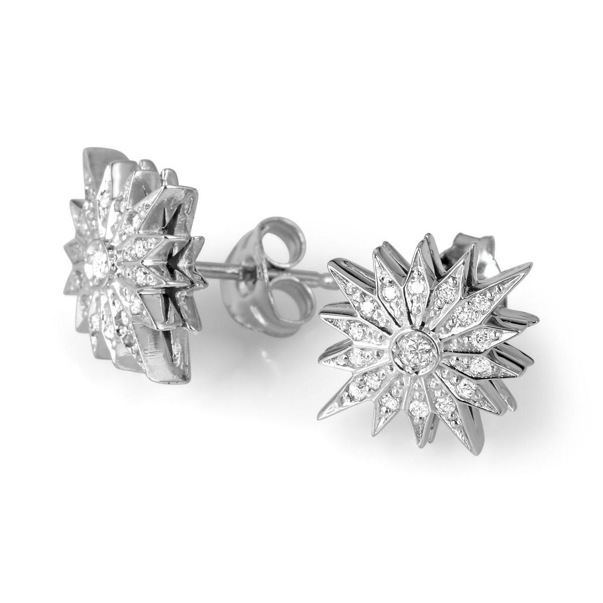 Anbinder 14K White and Diamond Star of Bethlehem Stud Earrings with 34 Diamonds - 1