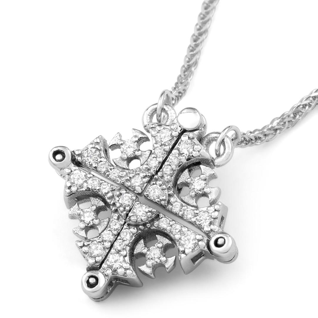Anbinder Jewelry 14K White Gold Jerusalem Cross Diamond Necklace - 1