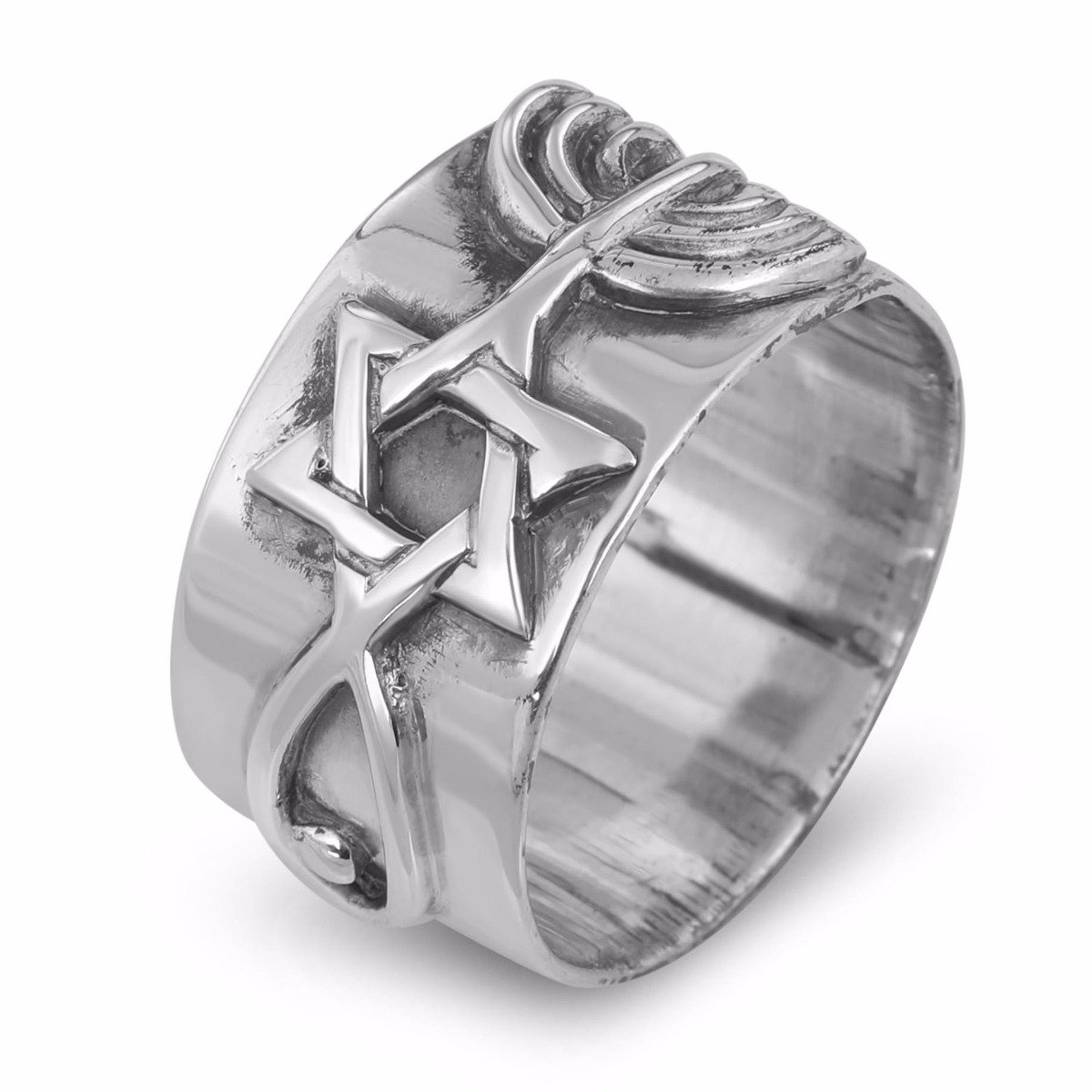 Sterling Silver Embossed Grafted-In Messianic Ring  - 2
