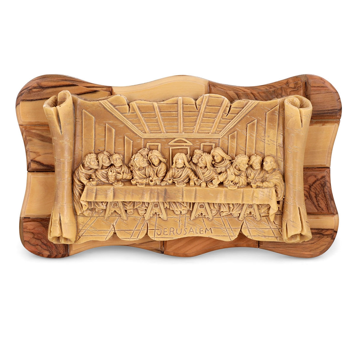 Olive Wood Hand-Carved Last Supper Wall Plaque - 1