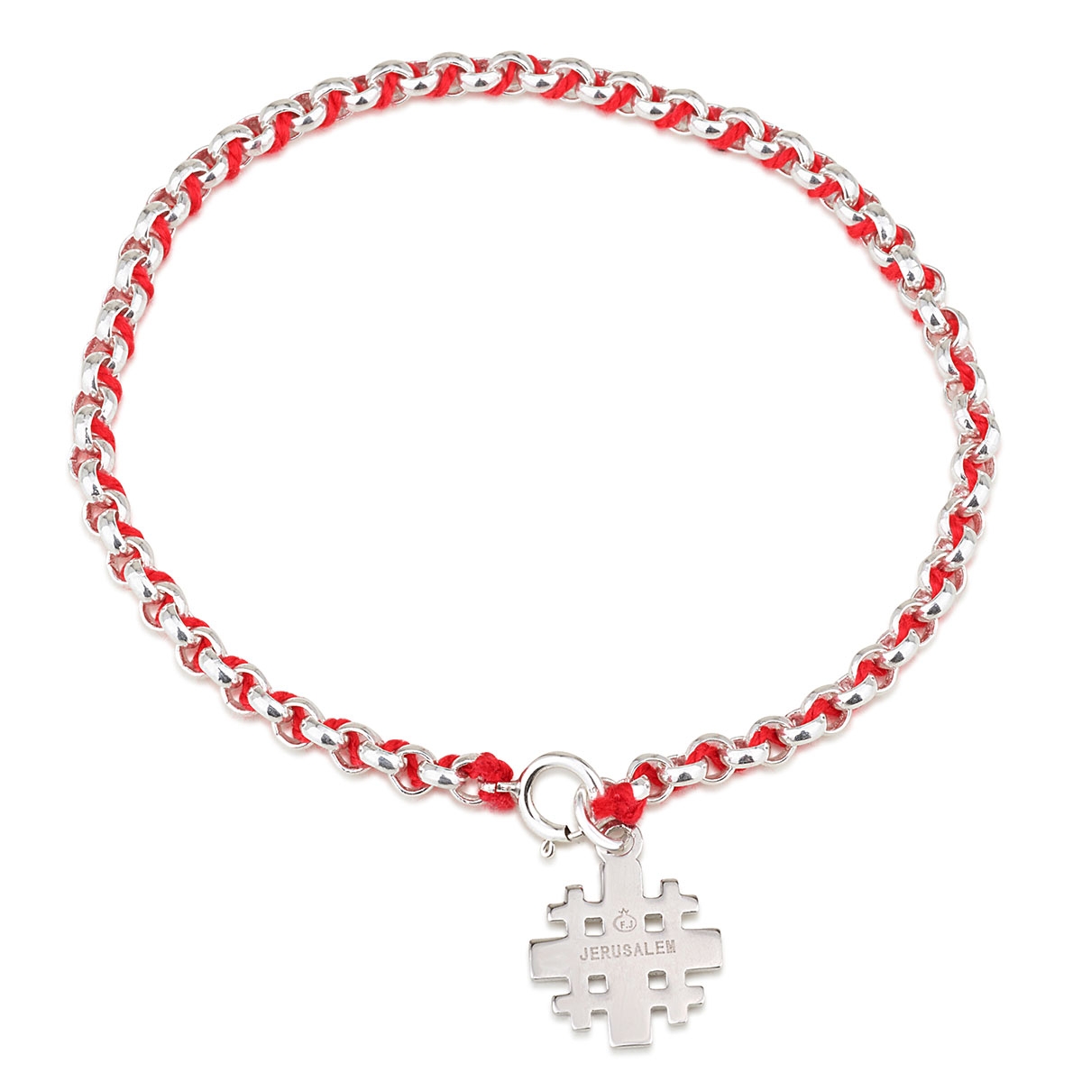 Silver Lockit Beads Bracelet, Silver and Red Polyester Cord
