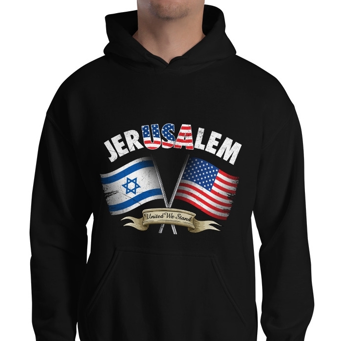 Jerusalem and USA - United We Stand Unisex Hoodie - 1