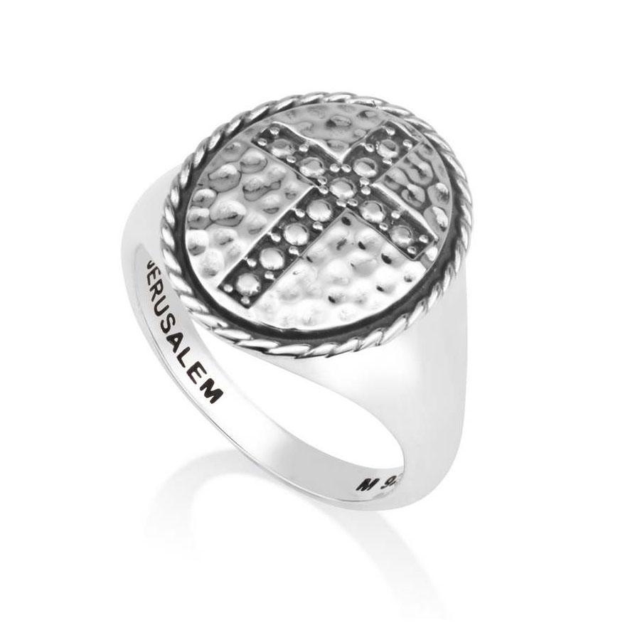 Marina Jewelry 925 Sterling Silver Beaded Cross Oval Ring - 1