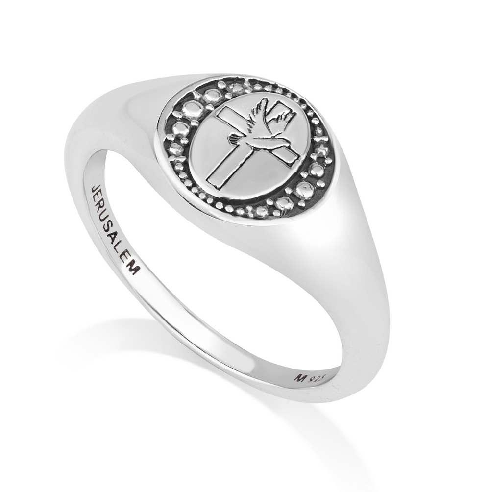 Marina Jewelry 925 Sterling Silver Cross Ring with Dove of Peace - 1