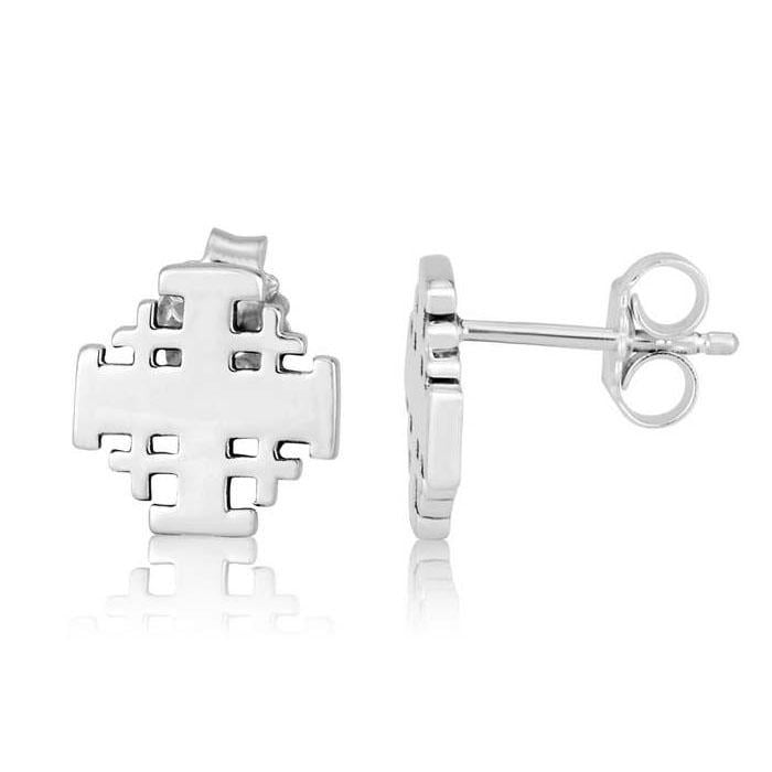 Marina Jewelry Sterling Silver Jerusalem Cross Stud Earrings - 1