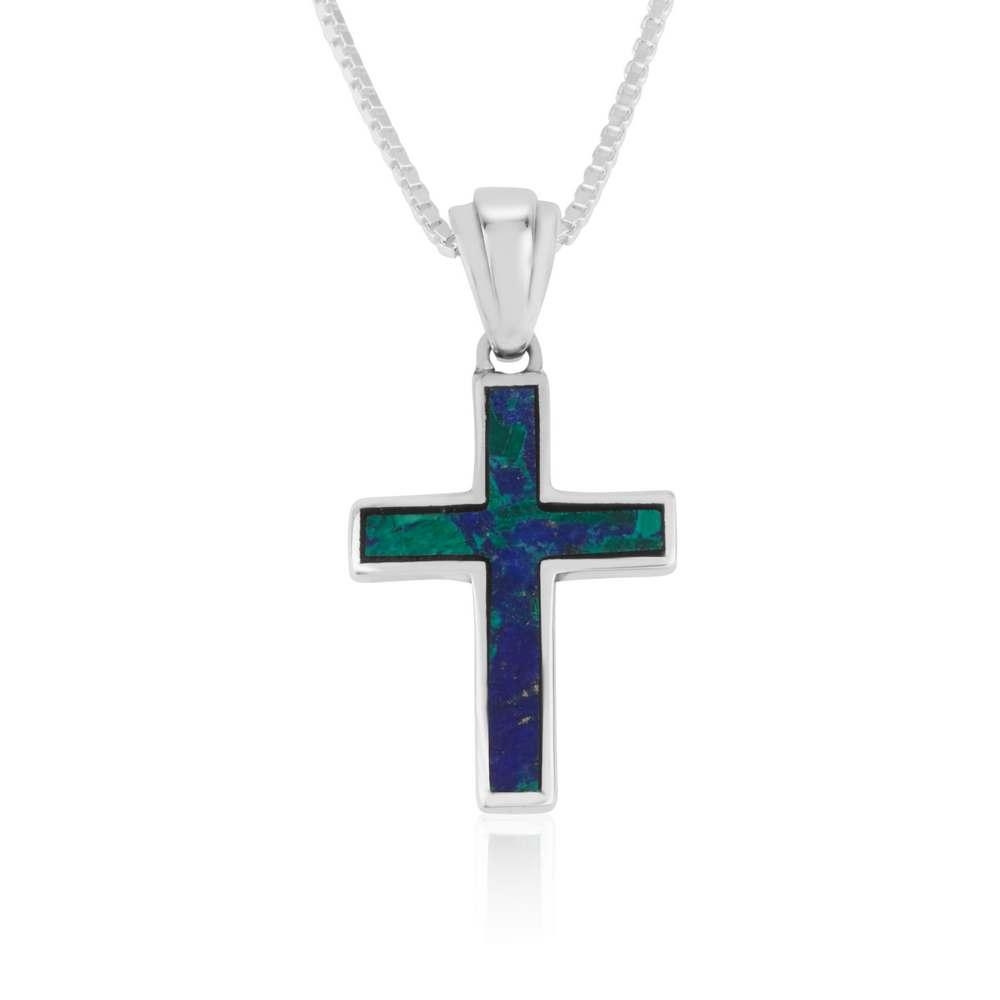 Marina Jewelry Sterling Silver Latin Cross Necklace with Eilat Stone - 1