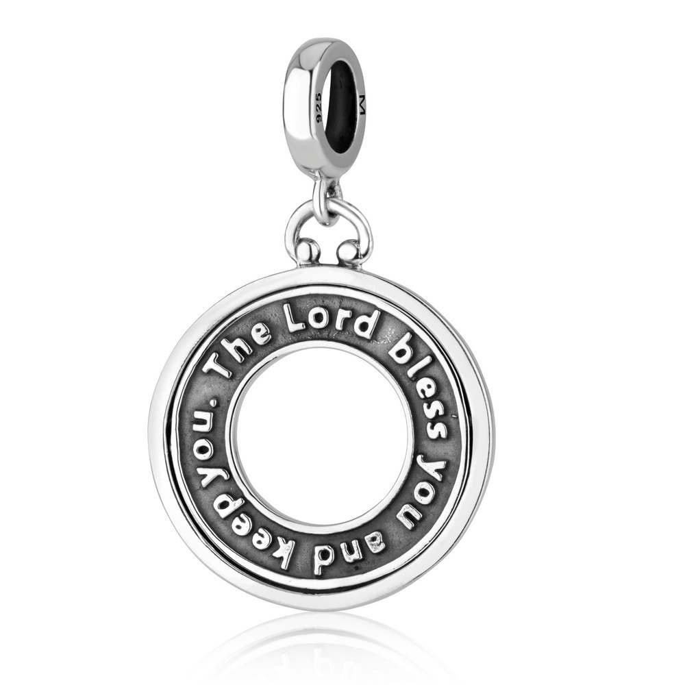 Marina Jewelry Sterling Silver Circular Disk Pendant Charm with Prayer - 1
