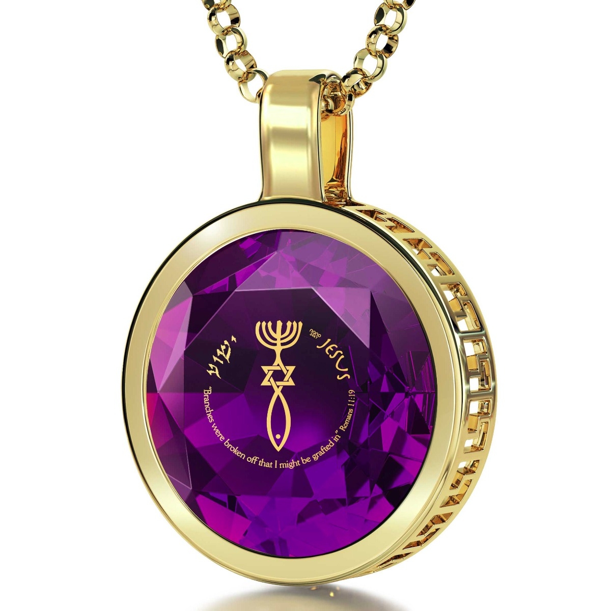 Nano 24K Gold Plated and Gemstone Grafted-In Necklace with 24K Gold Micro-Inscription (Purple) - 1