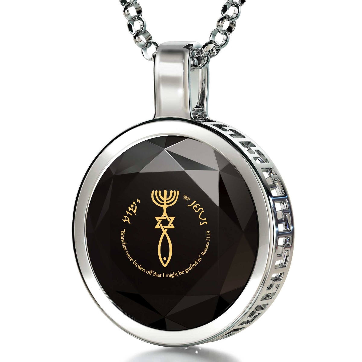 Nano Sterling Silver and Gemstone Grafted-In Necklace with 24K Gold Micro-Inscription (Black) - 1