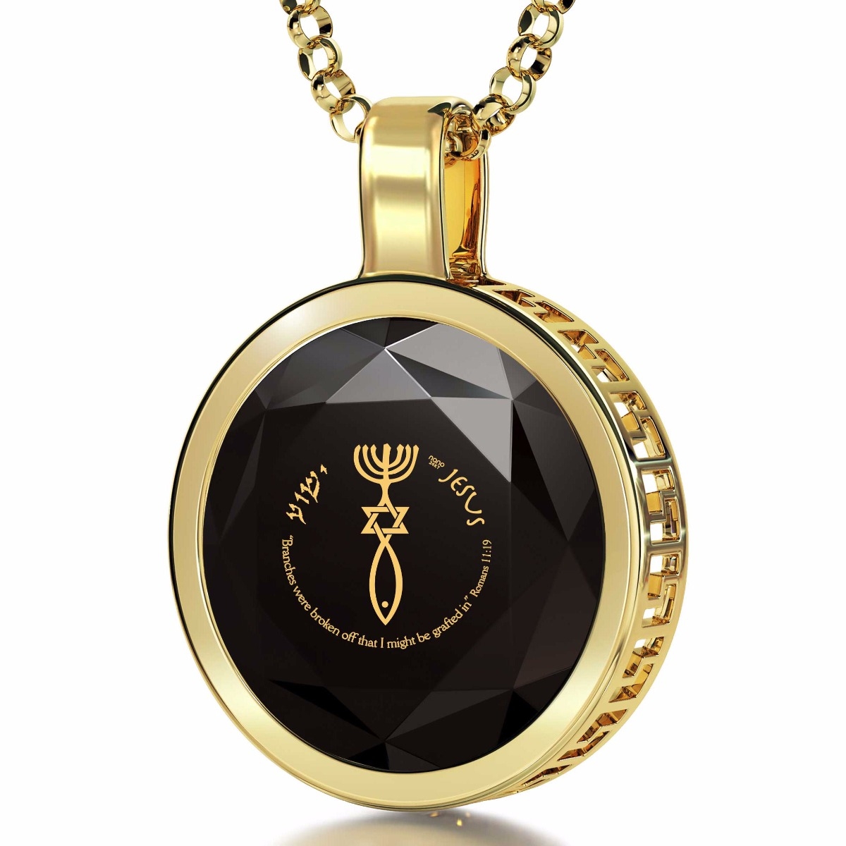 Nano 24K Gold Plated and Gemstone Grafted-In Necklace with 24K Gold Micro-Inscription (Black) - 1