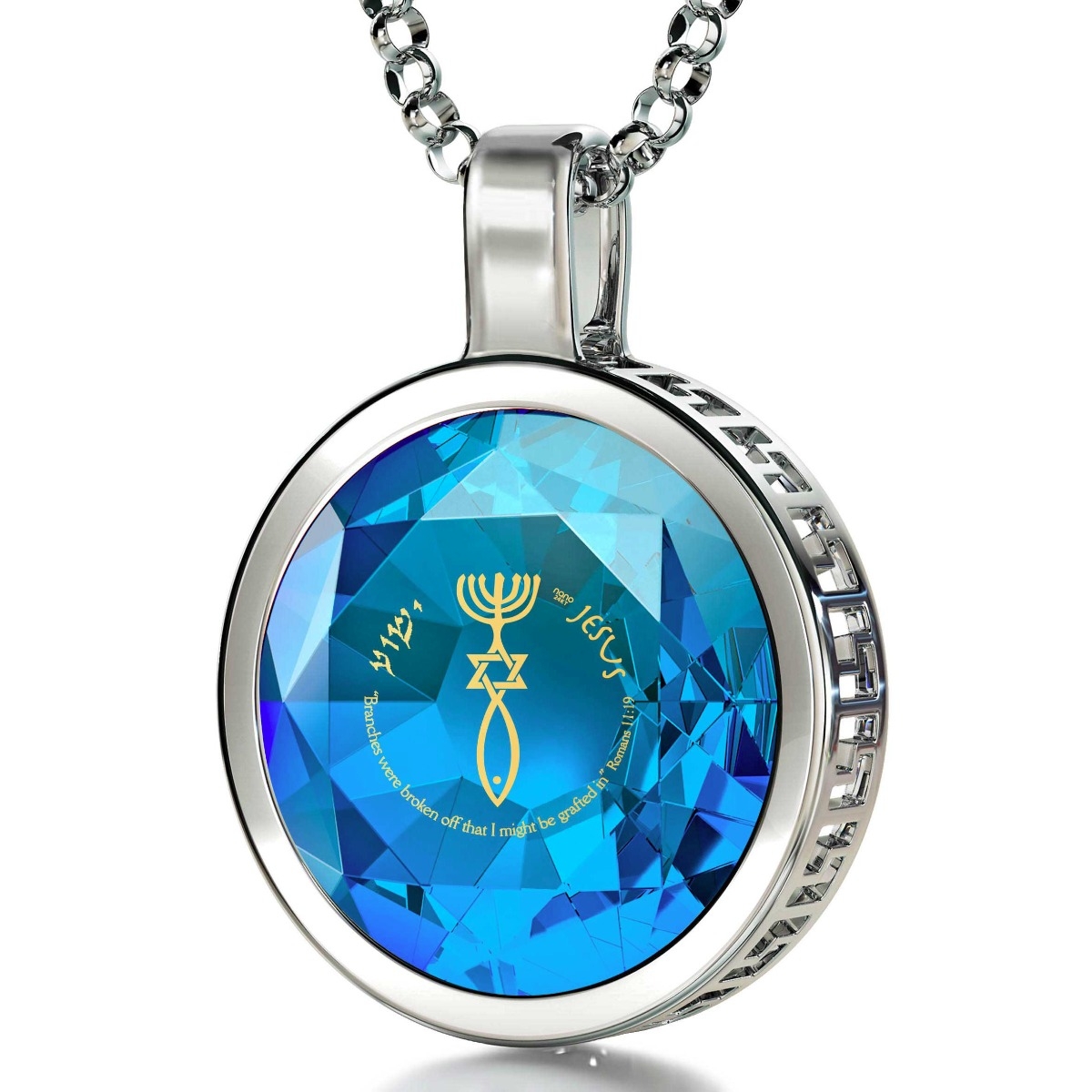 Nano Sterling Silver and Gemstone Grafted-In Necklace with 24K Gold Micro-Inscription (Blue) - 1