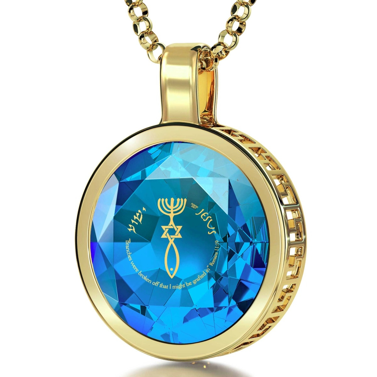 Nano 24K Gold Plated and Gemstone Grafted-In Necklace with 24K Gold Micro-Inscription (Blue) - 1