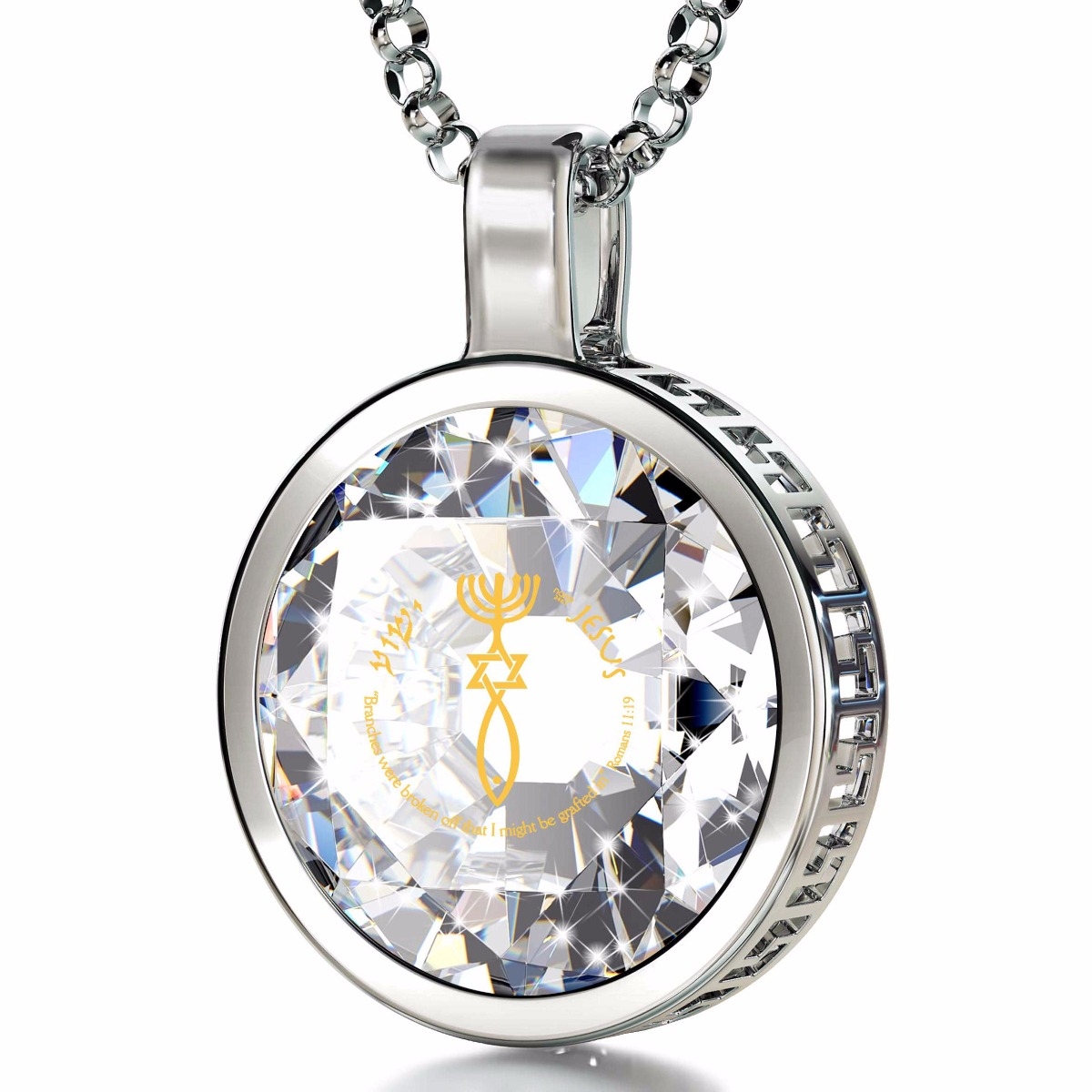 Nano Sterling Silver and Gemstone Grafted-In Necklace with 24K Gold Micro-Inscription (White) - 1