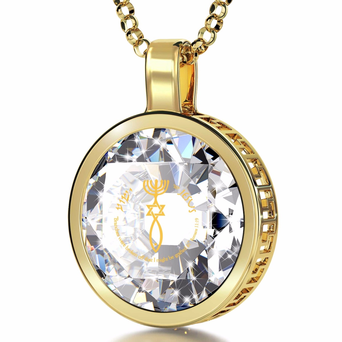 Nano 24K Gold Plated and Gemstone Grafted-In Necklace with 24K Gold Micro-Inscription (White) - 1
