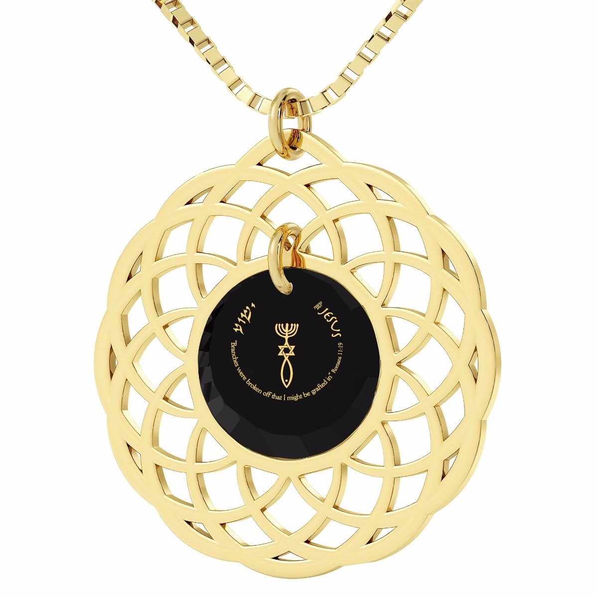 Nano Jewelry 24k Gold Plated & Crystal Grafted-In Mandala Necklace with 24k Gold Micro-Inscription (Black) - 1