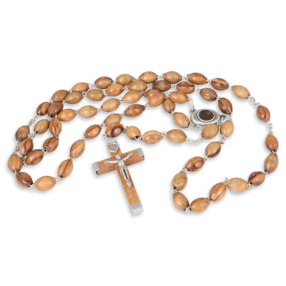 Olive Wood Beaded Rosary With Holy Water & Holy Earth - 1