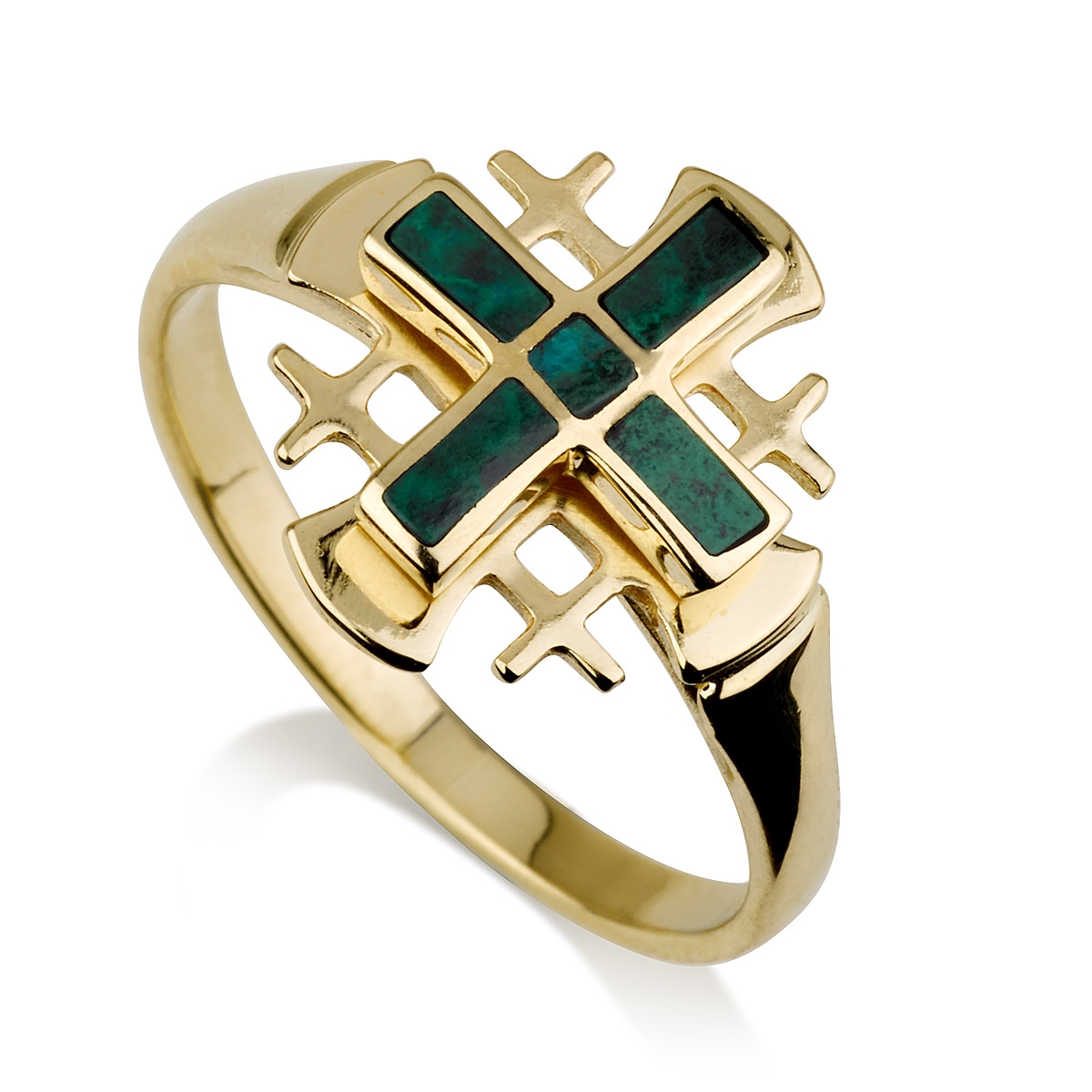 Ben Jewelry 14K Yellow Gold and Eilat Stone Women’s Stacked Jerusalem Cross Ring - 1