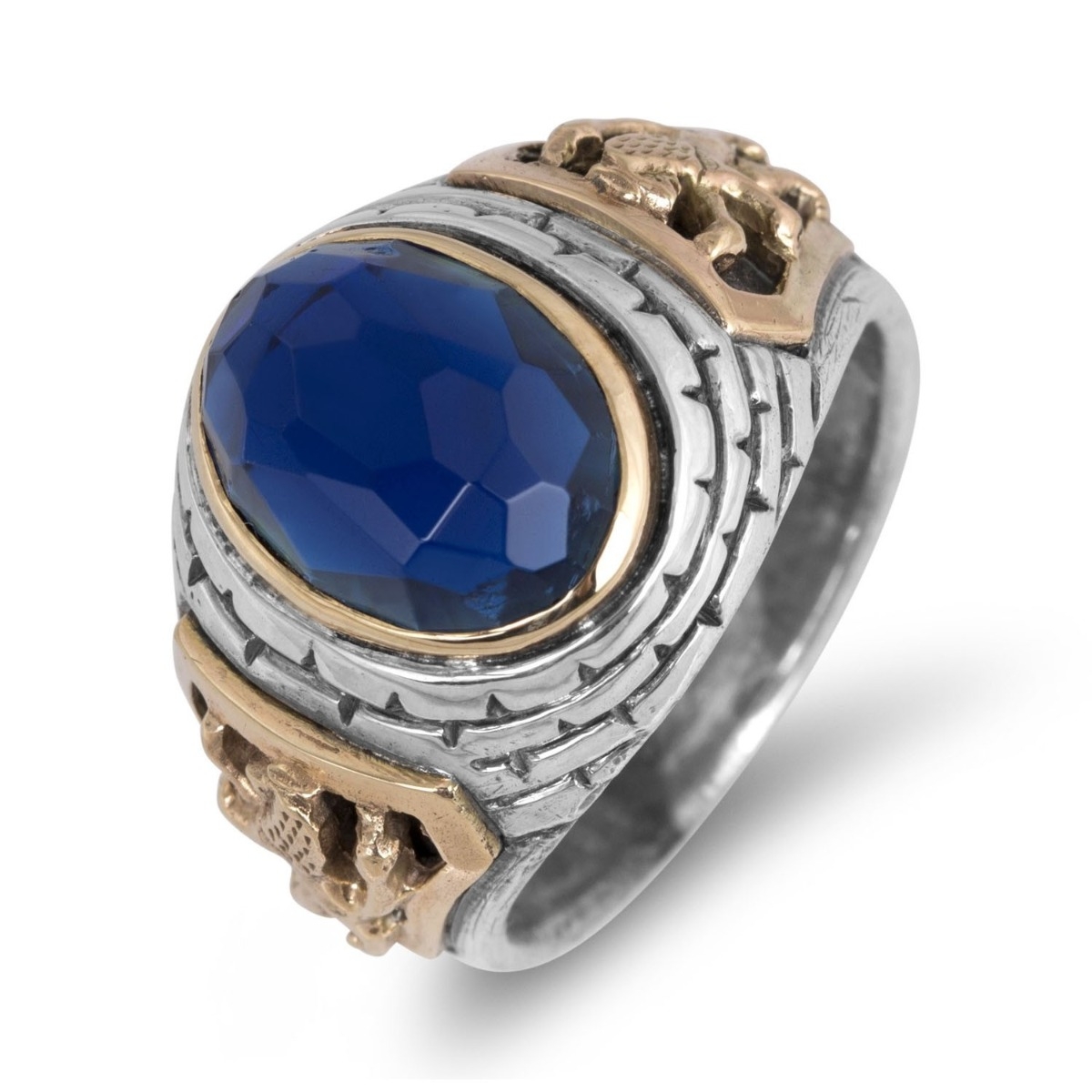 Rafael Jewelry Sterling Silver, 9k Gold and Sapphire Lions of Judah Ring  - 3