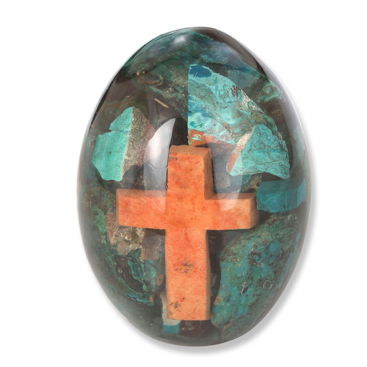 Rafael Jewelry Glass Egg with Stone Cross and Eilat Stone  - 1