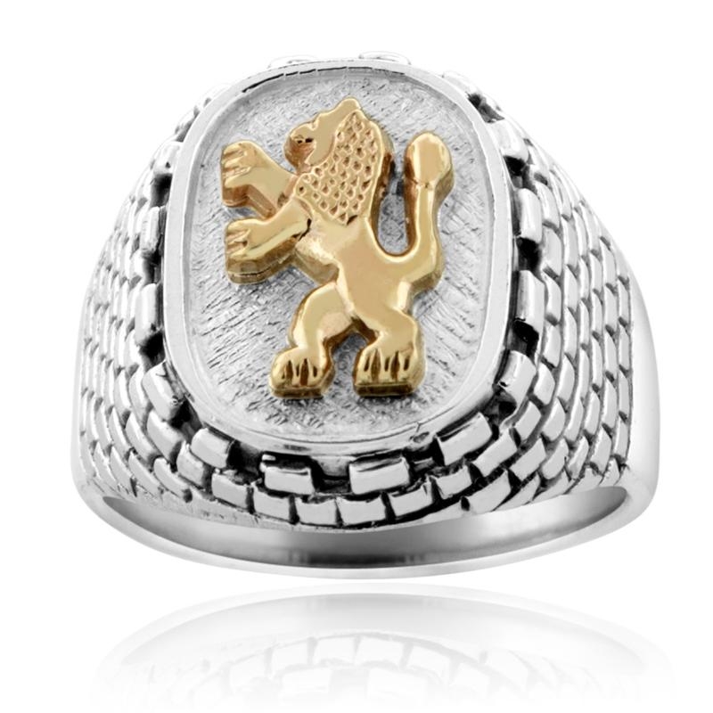 Rafael Jewelry Sterling Silver and 9K Gold Lion of Judah and Western Wall Ring - 1