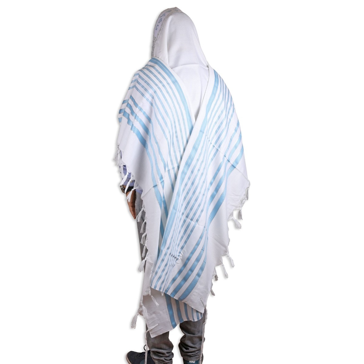 Talitnia Or Wool Blend Tallit Prayer Shawl (Light Blue and Silver) - 1