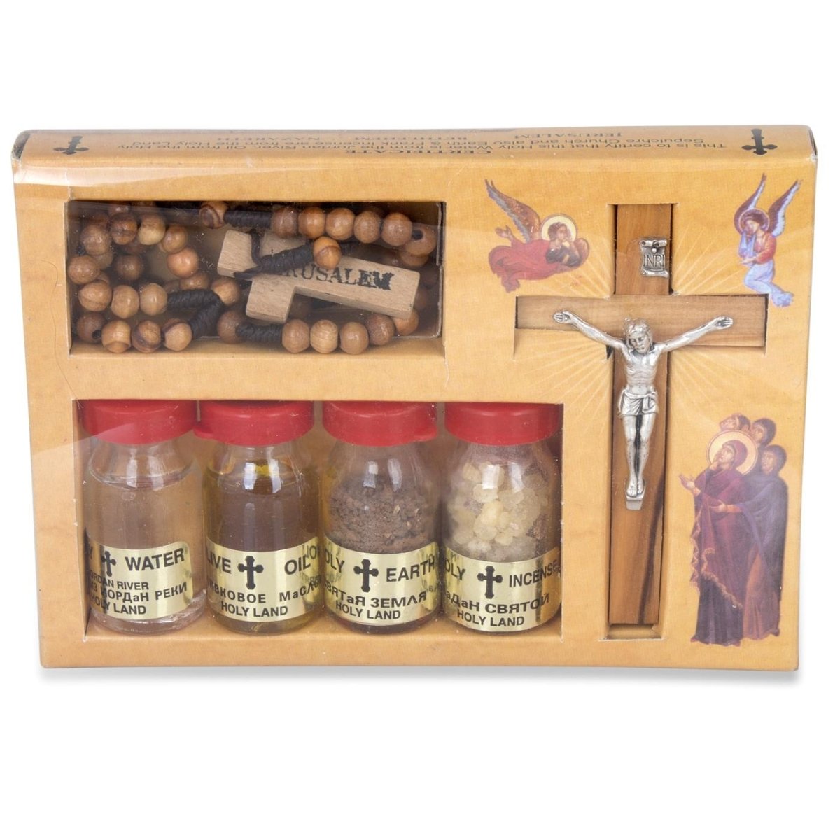 Olive Wood Crucifix and Rosary Gift Set - 1