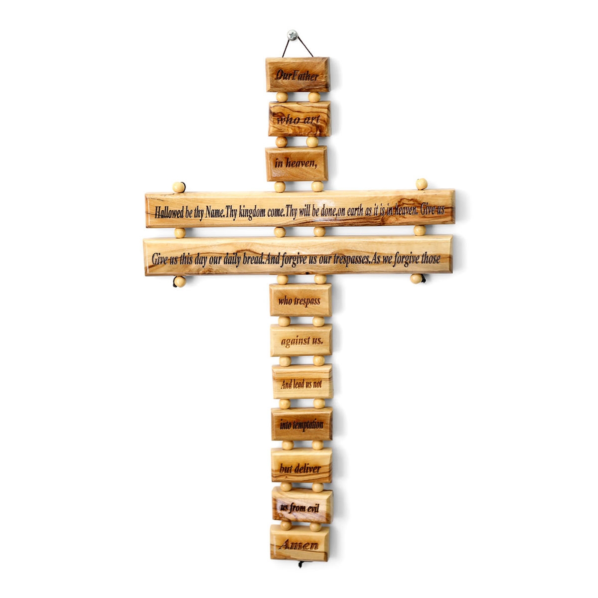 Olive Wood Roman Cross Wall Hanging with the Lord's Prayer - 1