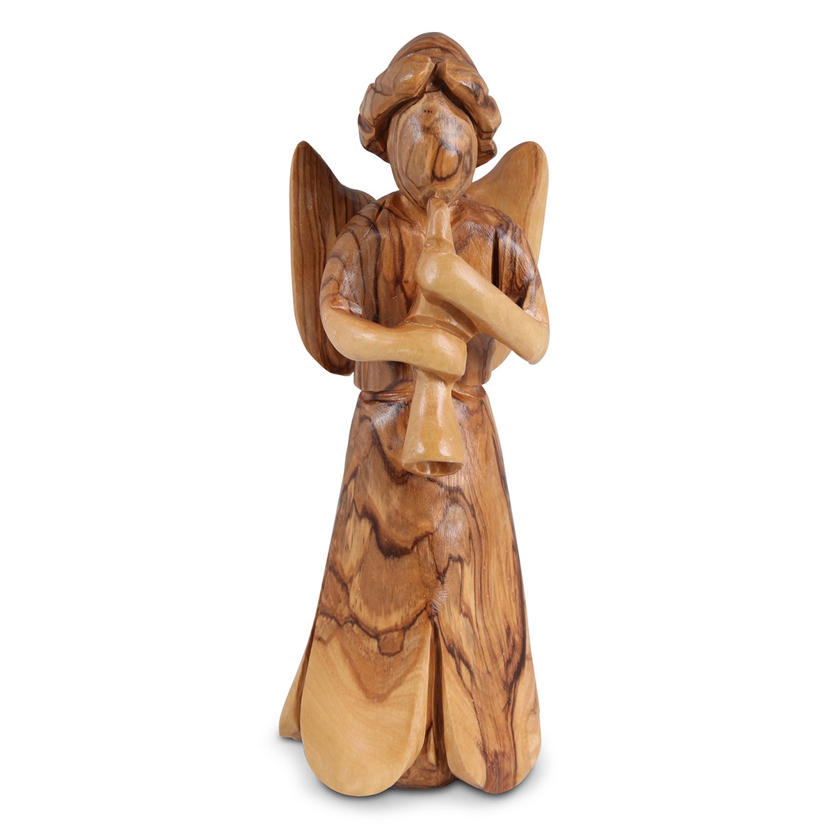 Olive Wood Hand-Carved Angel of Good News Figurine - 1